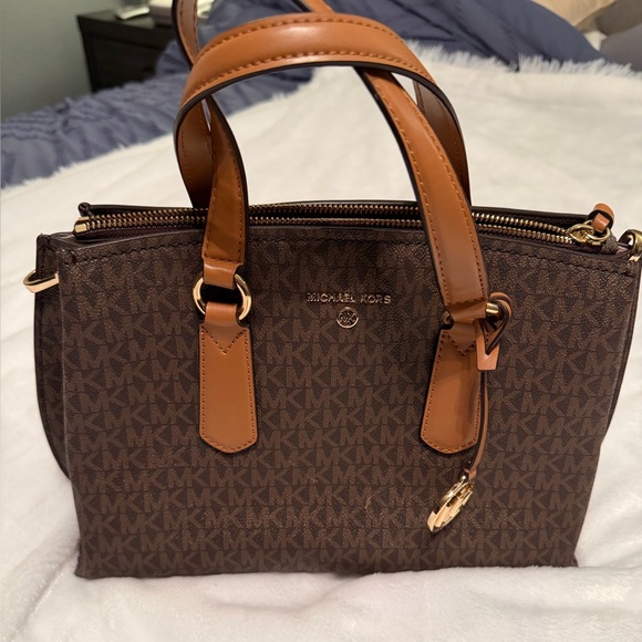 Michael Kors Dark Brown Satchel with Tan Accents - Picture 4 of 14